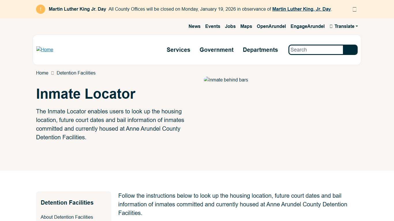 Inmate Locator | Anne Arundel County Government